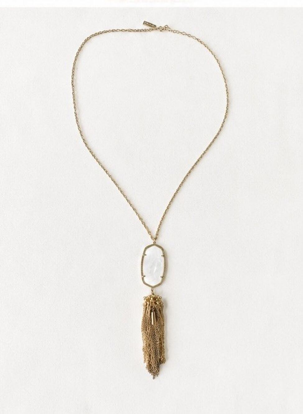 Kendra Scott Rayne Gold Tone White Mother of Pearl Tassel Pendant Necklace